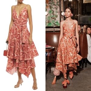 Johanna Ortiz Cacatua Belted Layered Bird Print Cotton Poplin Midi Dress 6